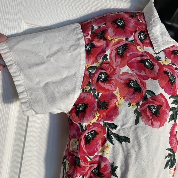 Vintage 90s Adrian Jordan Shirt Women 14 White Floral Poppies Button Up Blouse - Picture 3 of 10